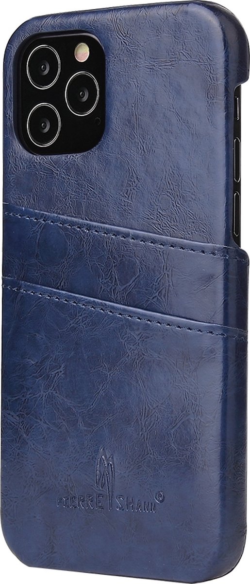 Fierre Shann Premium Card Telefoonhoesje geschikt voor Apple iPhone 12 Mini Hoesje Echt Leer Backcover + Kaarthouder - Blauw