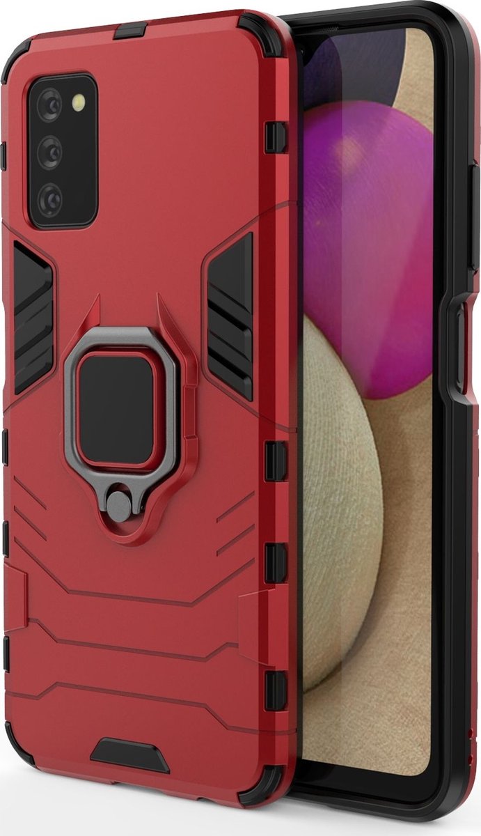 Mobigear Hoesje geschikt voor Samsung Galaxy A03s Telefoonhoesje Hardcase | Mobigear Armor Ring Backcover Shockproof met Ringhouder | Schokbestendig Galaxy A03s Telefoonhoesje | Anti Shock Proof - Rood