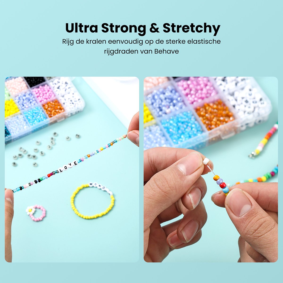 Behave 6000 Glaskralen Set Deluxe - DIY Sieraden maken - Kralen Set - Rocailles - Bedels - Letterkralen - 20 Kleuren - 4mm — afbeelding 2
