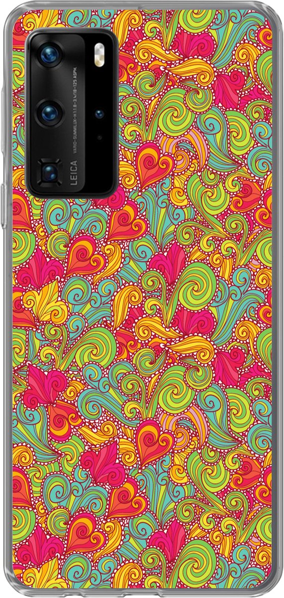 Telefoonhoesje Geschikt voor Huawei P40 Pro hoesje - Meiden - Hart - Krullen - Patronen - Girl - Kids - Kinderen - Kind - Siliconen Telefoonhoesje Telefoonhoesje