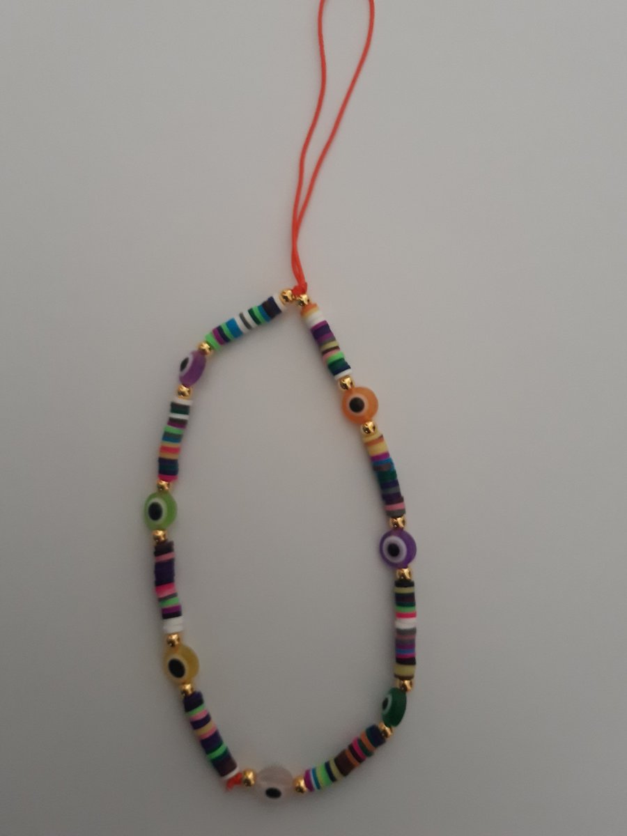 TWOA-telefoonsieraad –telefoonarmband – telefoonkoord - telefoonketting met vrolijke kralen oog donkere en lichte kralen