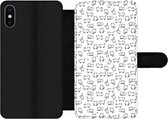 Bookcase Geschikt voor iPhone X telefoonhoesje - Meiden - Kat - Patronen - Girl - Kids - Kinderen - Met vakjes - Wallet case met magneetsluiting