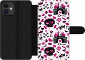 Bookcase Geschikt voor iPhone 12 Pro telefoonhoesje - Meiden - Kroon - Hart - Patronen - Girl - Kindje - Kinderen - Met vakjes - Wallet case met magneetsluiting