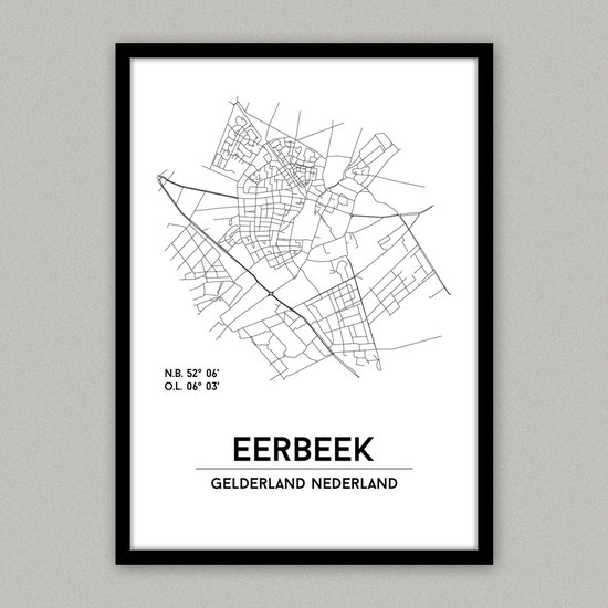Eerbeek city poster, zonder lijst, plattegrond poster, woonplaatsposter, woonposter