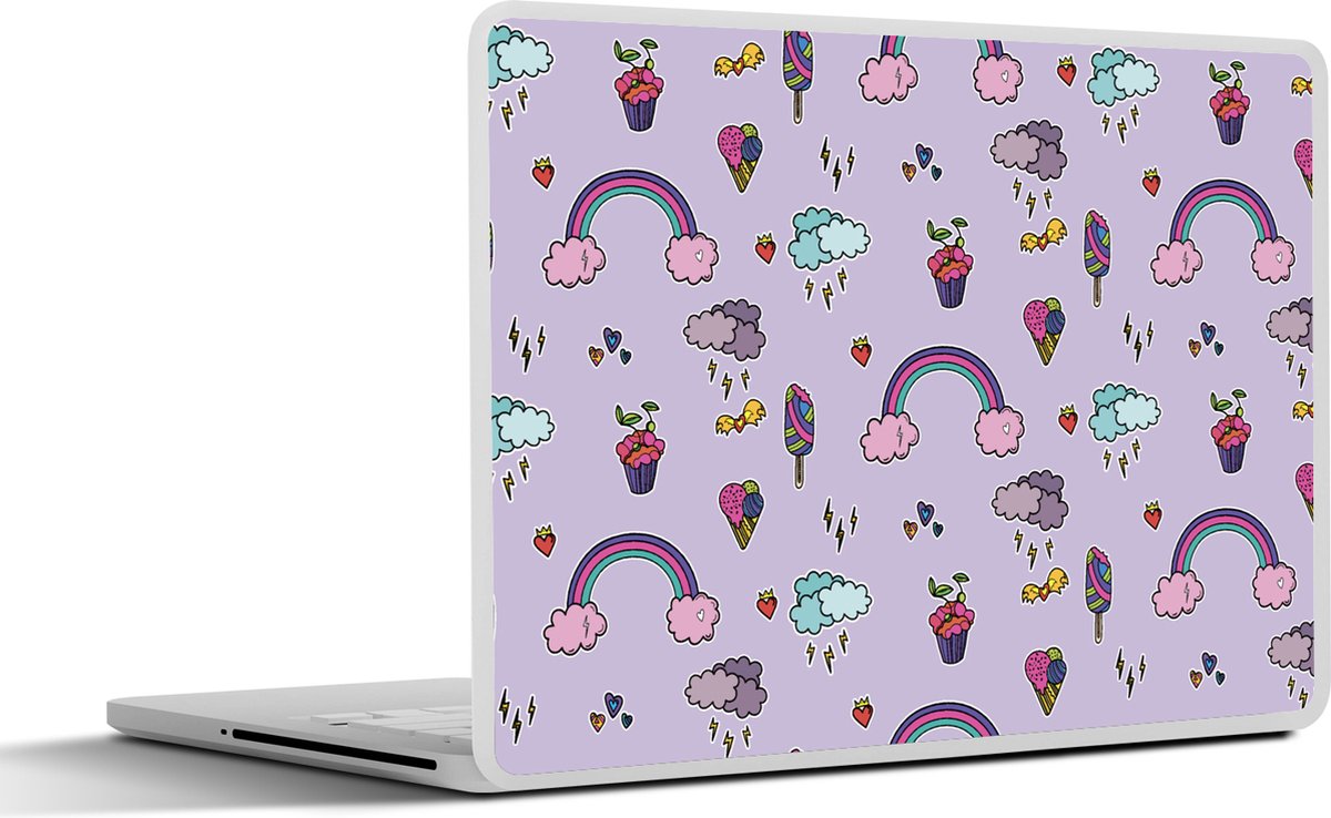 Laptop sticker - 13.3 inch - Patronen - Regenboog - Kroon - Girl - Kids - Kinderen - 31x22,5cm - Laptopstickers - Laptop skin - Cover