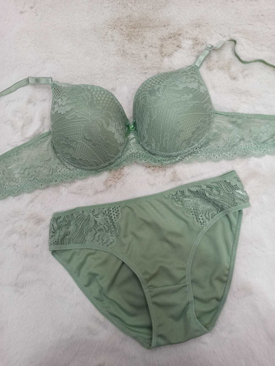 Lingerie 2delig beugelbh set Pushup beha set Groen Maat 80B