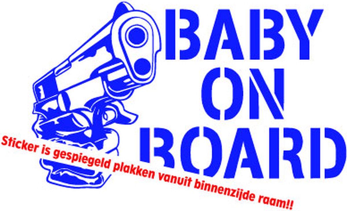 Autotoebehoren - Stickerloods Baby on Board Gun -autoraam decal-raamsticker- 15x13cm