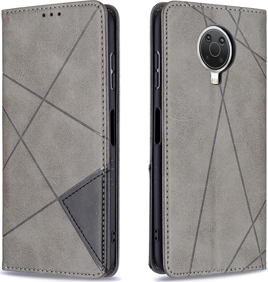 Mobigear Telefoonhoesje geschikt voor Nokia G20 Hoesje | Mobigear Rhombus Slim Bookcase | Pasjeshouder voor 2 Pasjes | Telefoonhoesje voor Pinpas / OV Kaart / Rijbewijs - Grijs