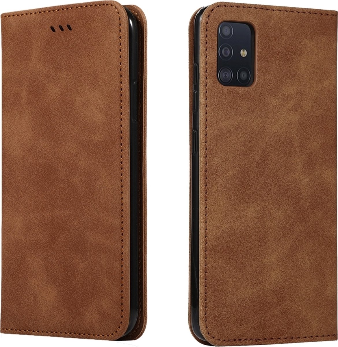 Mobigear Telefoonhoesje geschikt voor Samsung Galaxy A51 Hoesje | Mobigear Retro Slim Bookcase | Pasjeshouder voor 2 Pasjes | Telefoonhoesje voor Pinpas / OV Kaart / Rijbewijs - Bruin