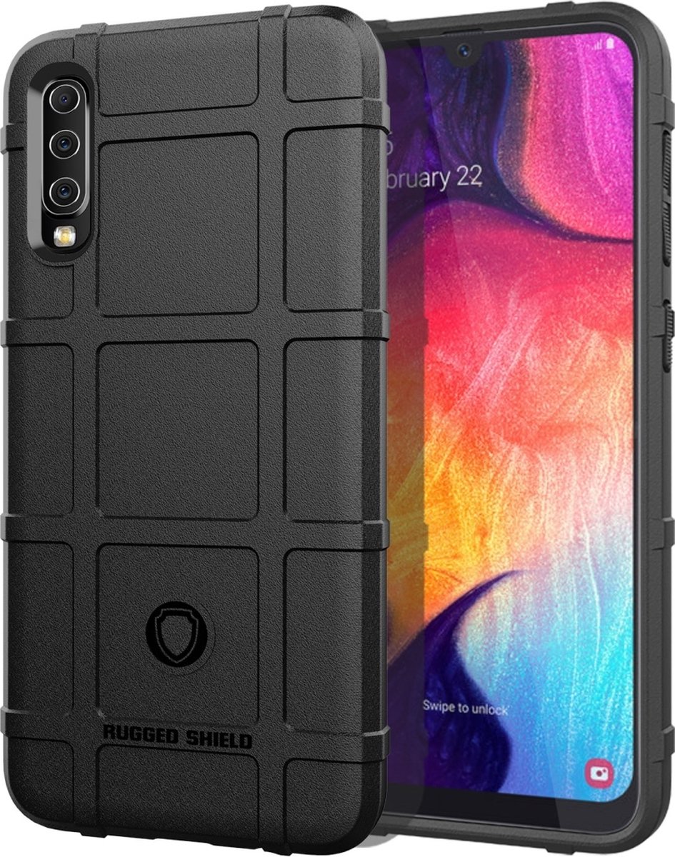 Mobigear Hoesje geschikt voor Samsung Galaxy A50 Telefoonhoesje Flexibel TPU | Mobigear Rugged Shield Backcover Shockproof | Schokbestendig Galaxy A50 Telefoonhoesje | Anti Shock Proof - Zwart
