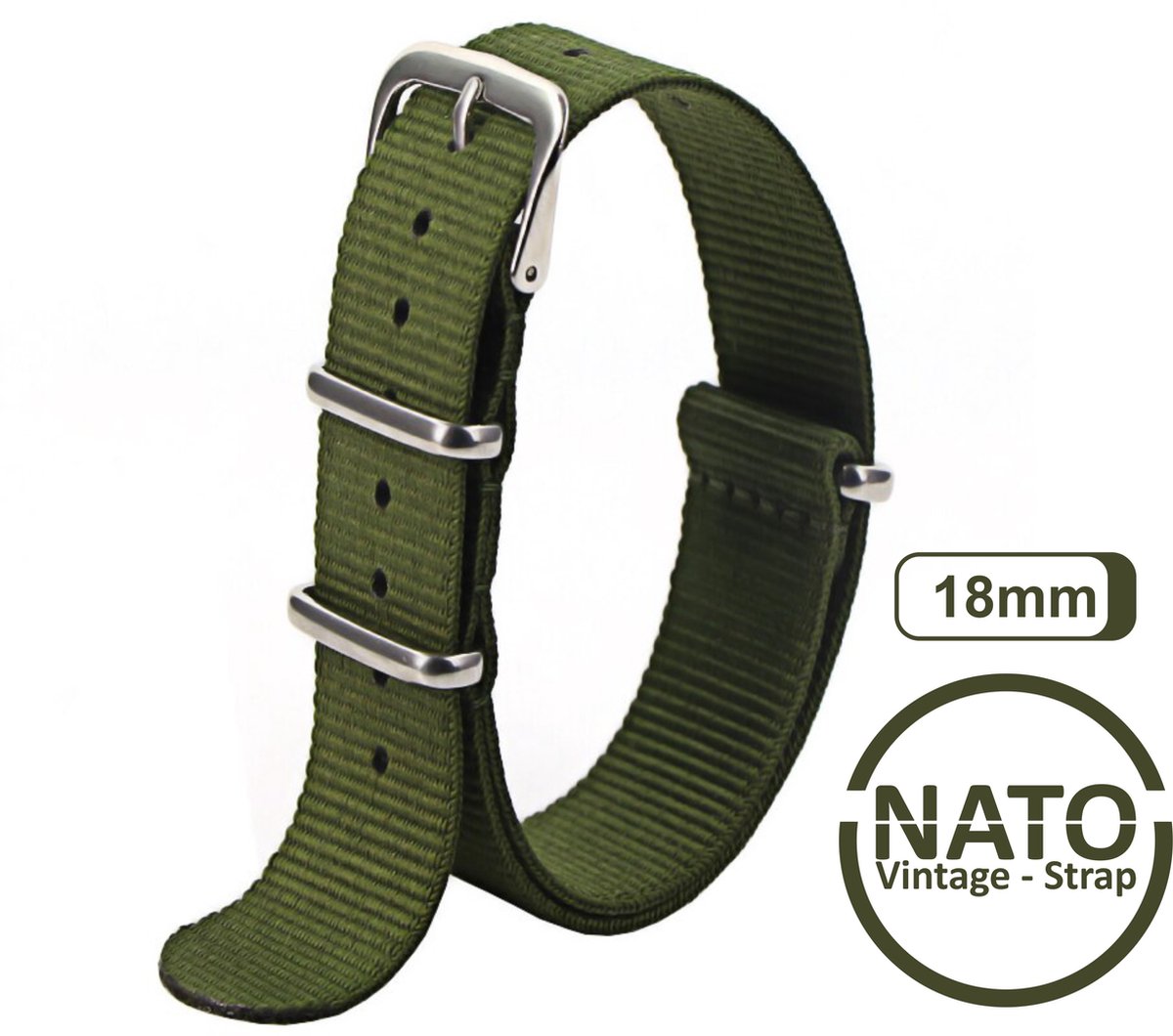 18mm Nato Strap Leger Groen - Vintage James Bond - Nato Strap collectie - Mannen - Horlogebanden - Legergroen - 18 mm bandbreedte voor oa. Seiko Rolex Omega Casio en Citizen
