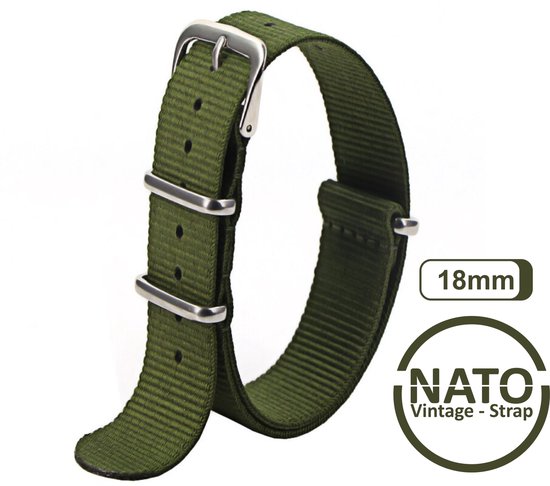 Bracelet Nato 18 mm Army Green - Vintage James Bond - Collection Bracelet Nato - Homme - Bracelets de montre - Army Green - Largeur de bande 18 mm pour par ex. Seiko Rolex Omega Casio et Citizen