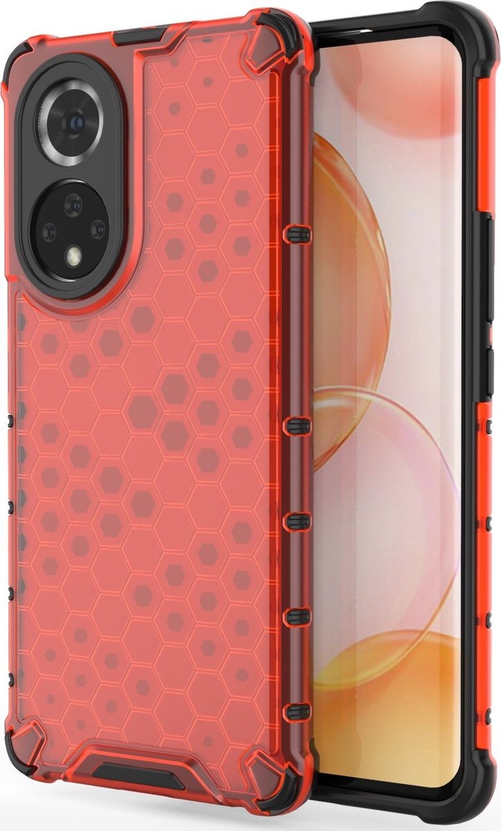 Mobigear Hoesje geschikt voor HONOR 50 Telefoonhoesje Hardcase | Mobigear Honeycomb Backcover Shockproof | Schokbestendig 50 Telefoonhoesje | Anti Shock Proof - Rood