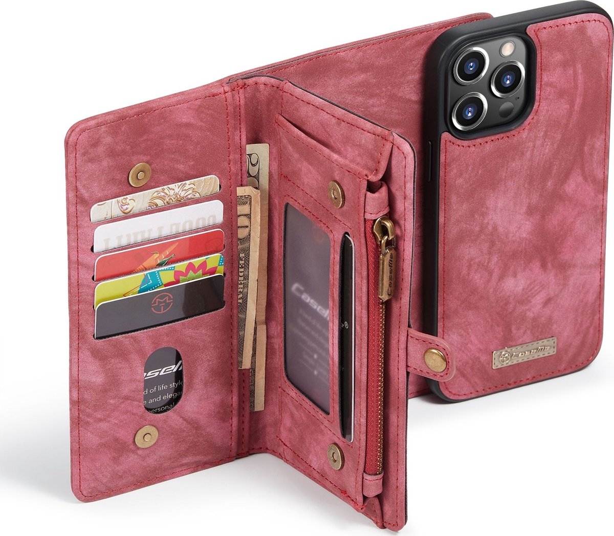 Caseme Luxe Wallet 2in1 Bookcase voor de iPhone 13 Pro - Rood