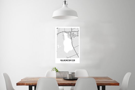 Poster 60x90 cm - Kaart - Friesland - Nannewijd - Stadskaart - Plattegrond - Posters - Kamer decoratie - Wanddecoratie woonkamer - Muurdecoratie slaapkamer
