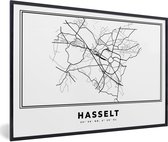 Cadre photo avec affiche Zwart Wit- België - Hasselt - Plan de la ville - Carte - Zwart Wit - Carte - 90x60 cm - Cadre pour affiche