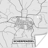 Poster Scherpenzeel - Zwart Wit - Plattegrond - Kaart - Nederland - Stadskaart - 50x50 cm