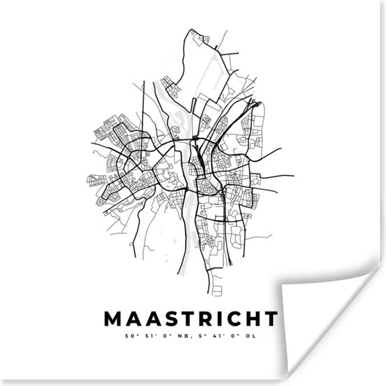 Poster Nederland – Maastricht – Stadskaart – Kaart – Zwart Wit – Plattegrond - 30x30 cm