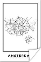 Poster Plattegrond – Amsterdam – Zwart Wit – Stadskaart - Kaart - Nederland - 20x30 cm