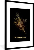 Fotolijst incl. Poster - Kaart - Goud - Düsseldorf - Plattegrond - Stadskaart - 60x90 cm - Posterlijst