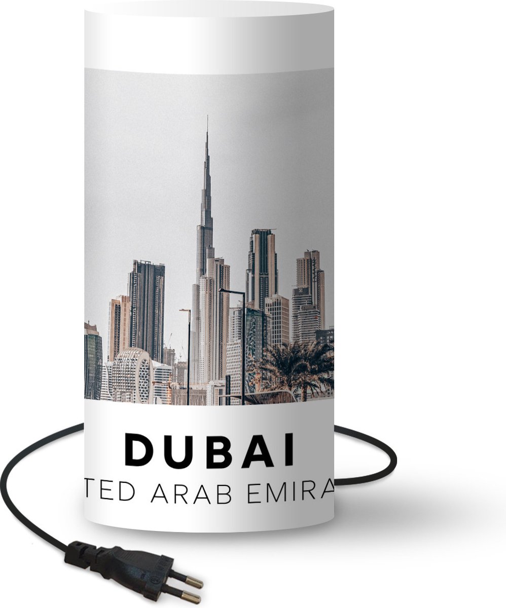 Lamp - Nachtlampje - Tafellamp slaapkamer - Dubai - Skyline - Palmboom - 54 cm hoog - Ø24.8 cm - Inclusief LED lamp