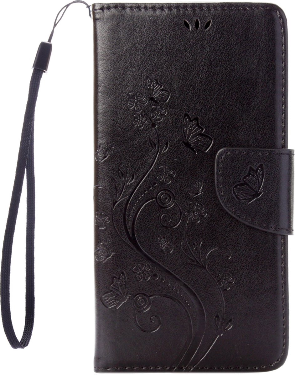 Mobigear Telefoonhoesje geschikt voor Apple iPhone SE (2020) Hoesje | Mobigear Flowers Bookcase Portemonnee | Pasjeshouder voor 2 Pasjes | Telefoonhoesje voor Pinpas / OV Kaart / Rijbewijs - Zwart