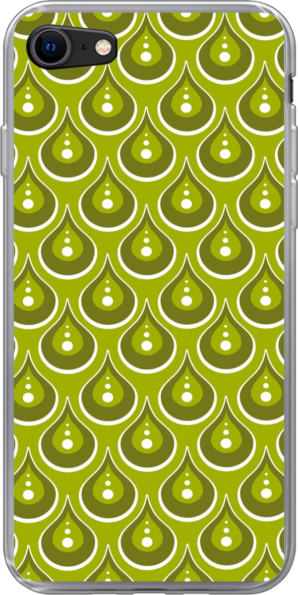 Telefoonhoesje Geschikt voor iPhone SE 2020 hoesje - Patronen - Retro - Regen - Druppel - Groen - Siliconen Telefoonhoesje Telefoonhoesje