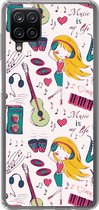 Geschikt voor Samsung Galaxy A12 hoesje - Meiden - Muziek - Koptelefoon - Patronen - Girl - Roze - Kinderen - Kind - Siliconen Telefoonhoesje