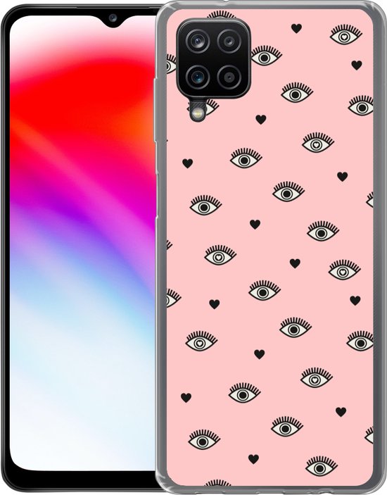 Coque Samsung Galaxy A12 - Fille - Yeux - Rose - Motifs - Fille - Kids - Enfants - Coque de téléphone en Siliconen