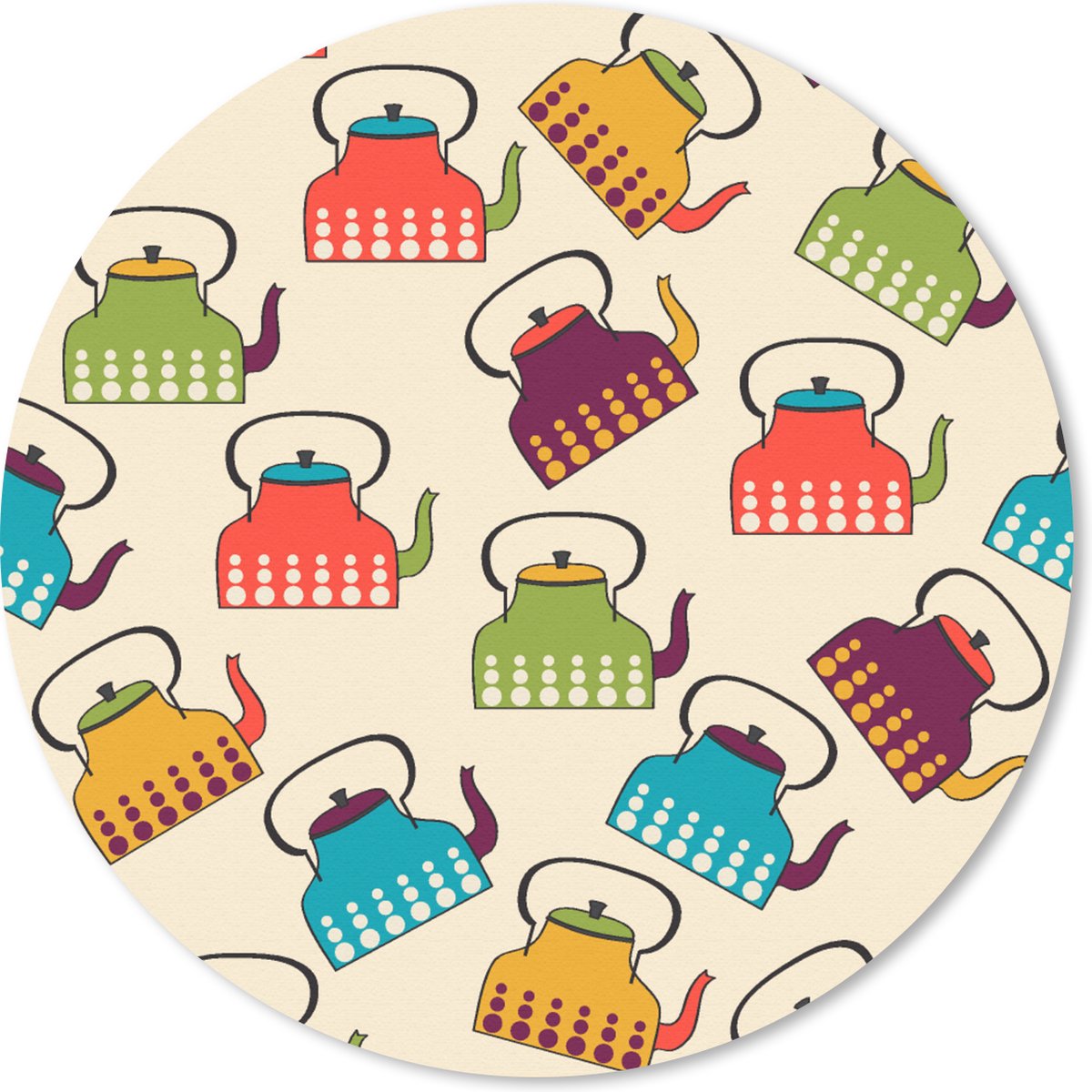 Muismat rond 30x30 cm - Mousepad Design - Retro - Theepot - Kleuren - Ronde muismatten