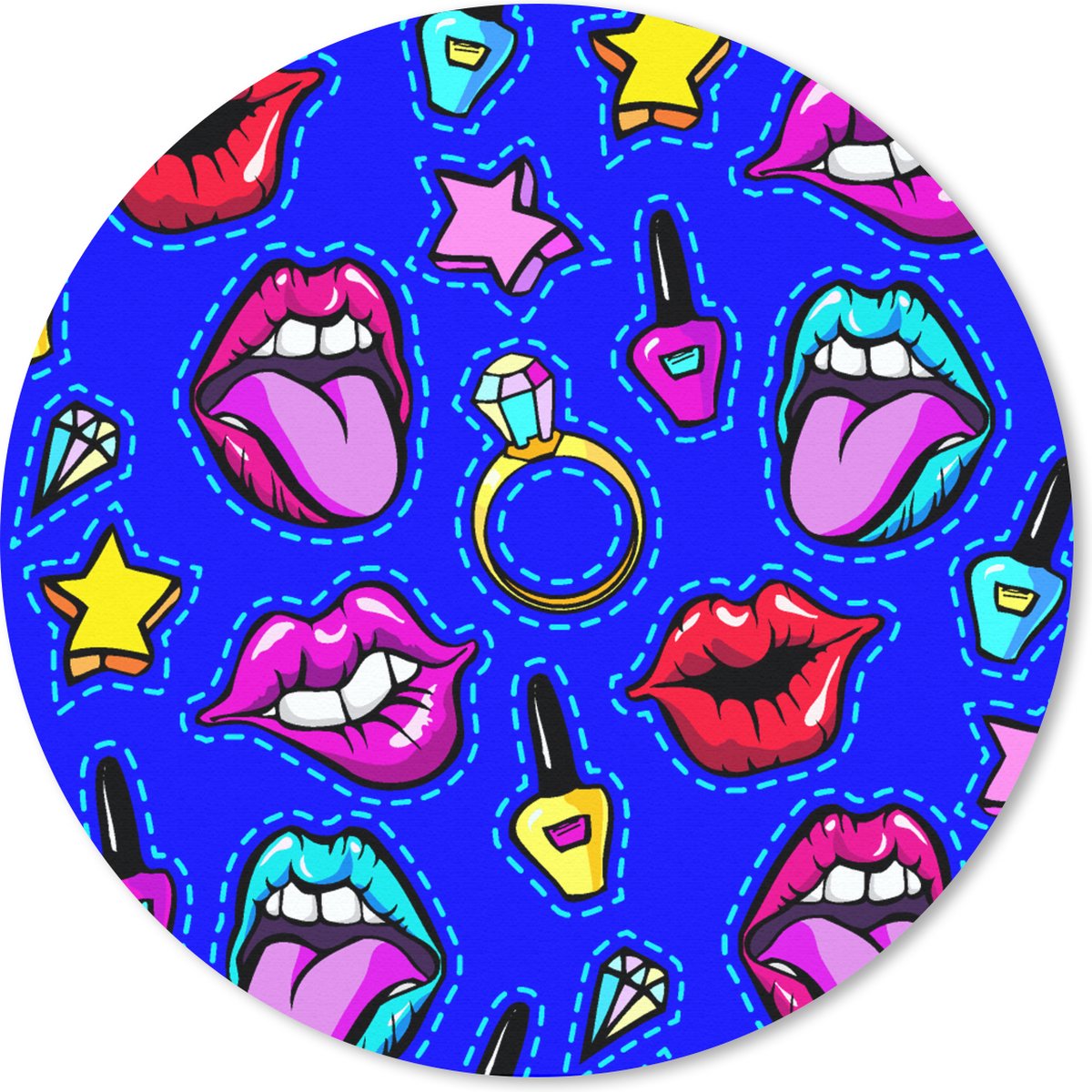 Muismat rond 50x50 cm - Mousepad Patroon - Popart - Neon - Blauw - Ronde muismatten