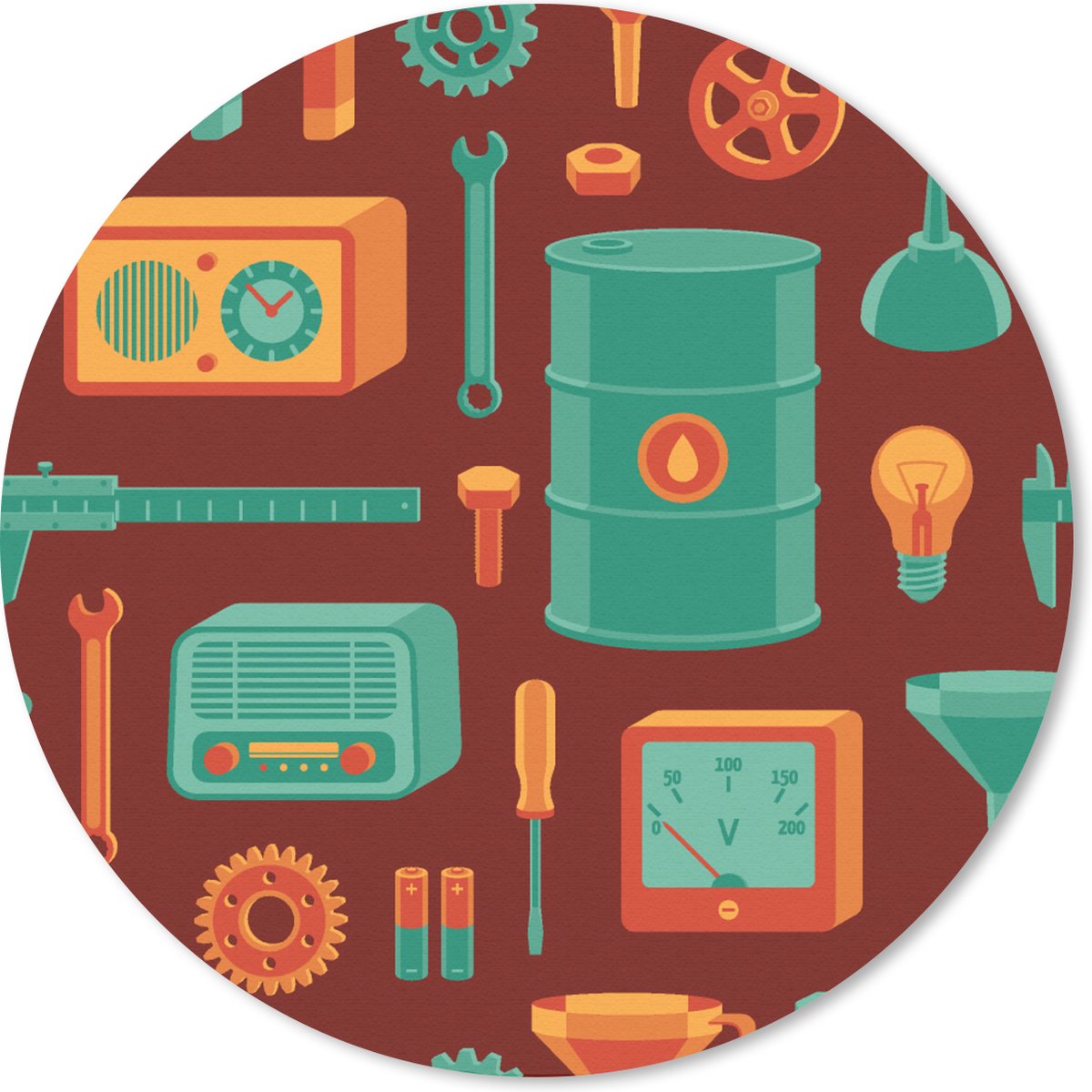 Muismat rond 20x20 cm - Mousepad Patroon - Retro - Gereedschap - Ronde muismatten