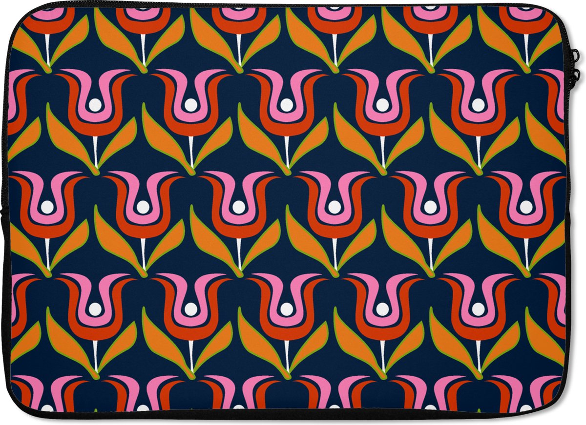 Laptophoes 13 inch - Retro - Tulp - Abstract - Design - Laptop sleeve - Binnenmaat 32x22,5 cm - Zwarte achterkant