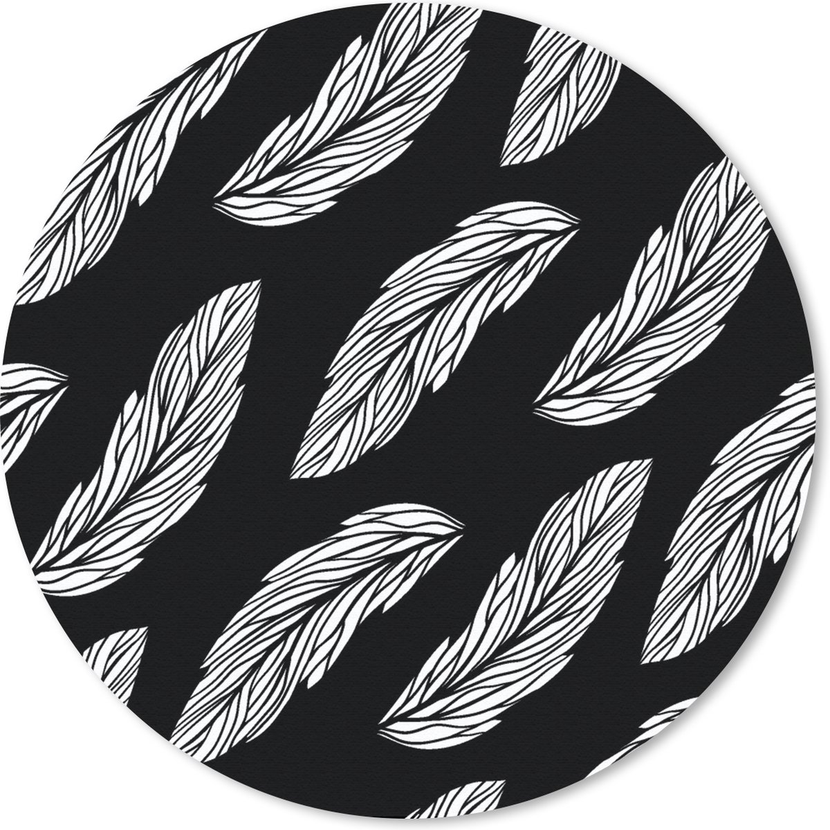 Muismat rond 40x40 cm - Mousepad Patroon - Veren - Zwart Wit - Ronde muismatten