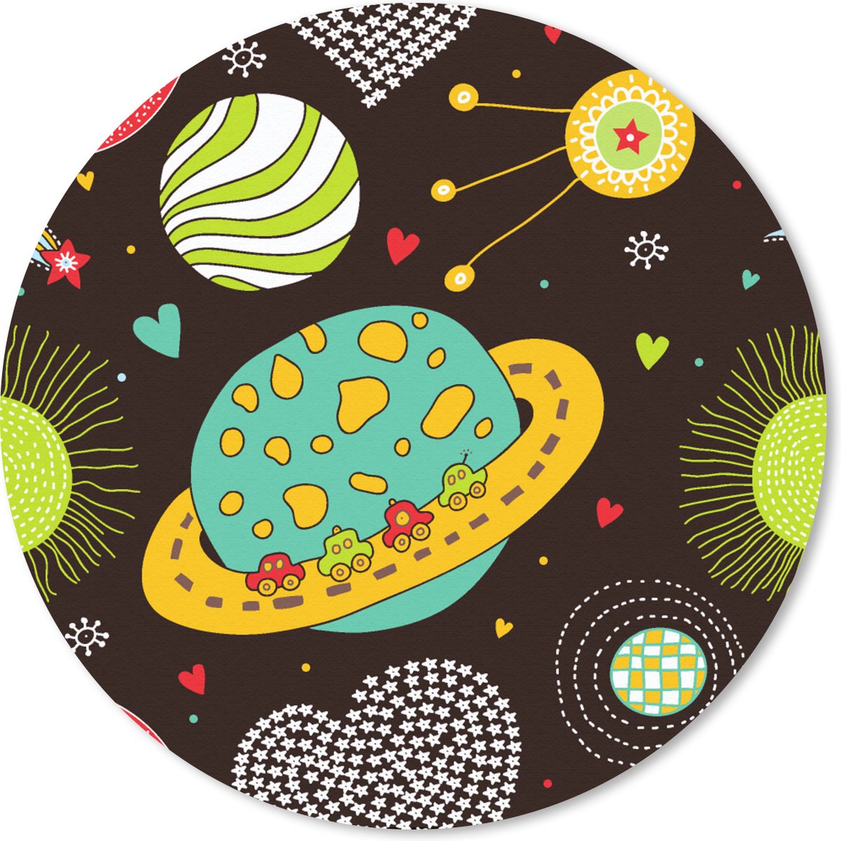 Muismat rond 20x20 cm - Mousepad Patronen - Ruimte - Planeten - Jongens - Kinderen - Kids - Ronde muismatten