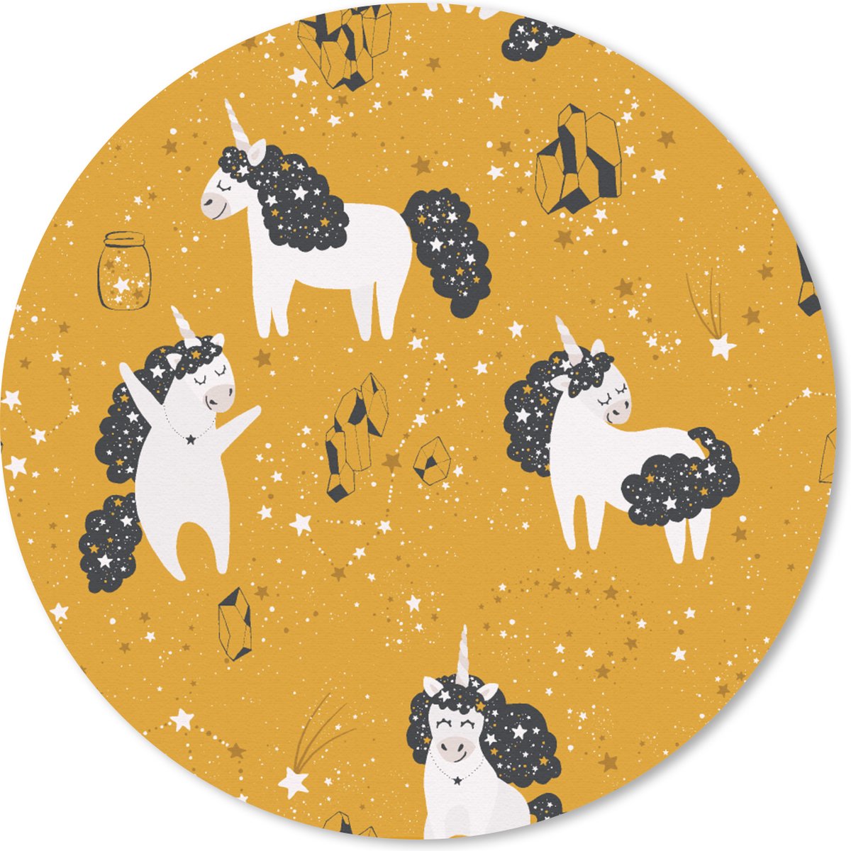 Muismat rond 30x30 cm - Mousepad Meisjes - Unicorn - Sterren - Patronen - Girl - Kids - Kinderen - Kind - Ronde muismatten