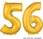 Mega grote XXL gouden folie ballon cijfer 56 jaar.  leeftijd verjaardag 56 jaar. 102 cm 40 inch. Met rietje om ballonnen mee op te blazen.