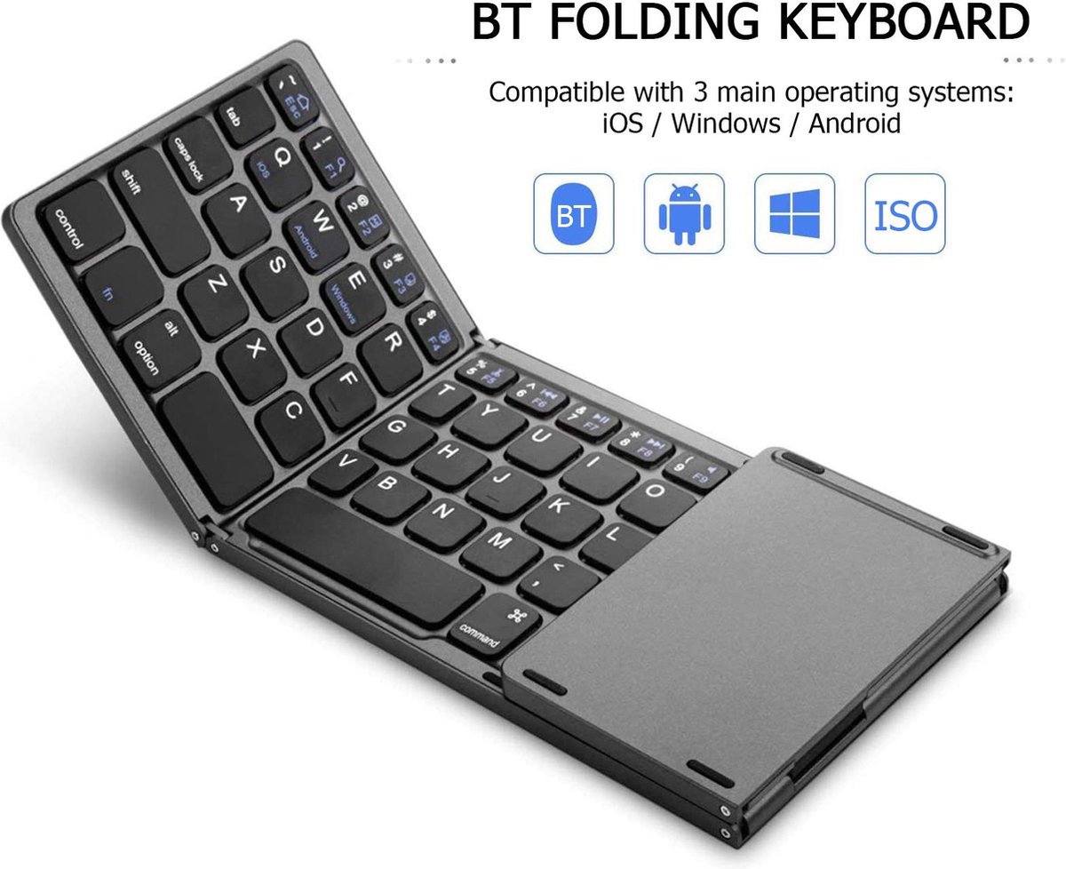 clavier bluetooth avec souris pliable sans fil et rechargeable pour  ordinateur portable, tablette, PC, smartphone, Windows, iOS, Android