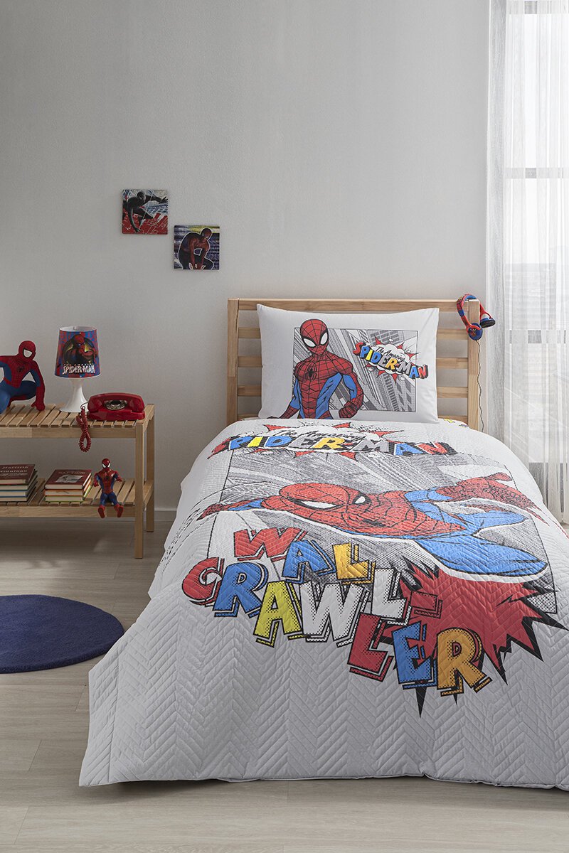 Özdilek Spiderman Wall - eenpersoons Disney-gelicentieerde elastische hoeslaken - Gewatteerde kinderdekbedovertrek set