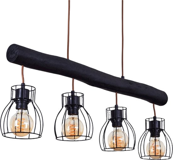 Vintage Houten  Hanglamp,Modern Hanglamp,hanglamp zwart, 4-lichtbronnen,Retro Metale Hanglamp, Boho-stijl  E27 fitting, Scandinavisch Houten Hanglamp,