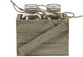 bloempot Laila 11,5 cm hout/glas grijs 3-delig