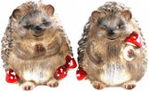 beeldjes Egel Matti 12,2 cm keramiek bruin 2 stuks