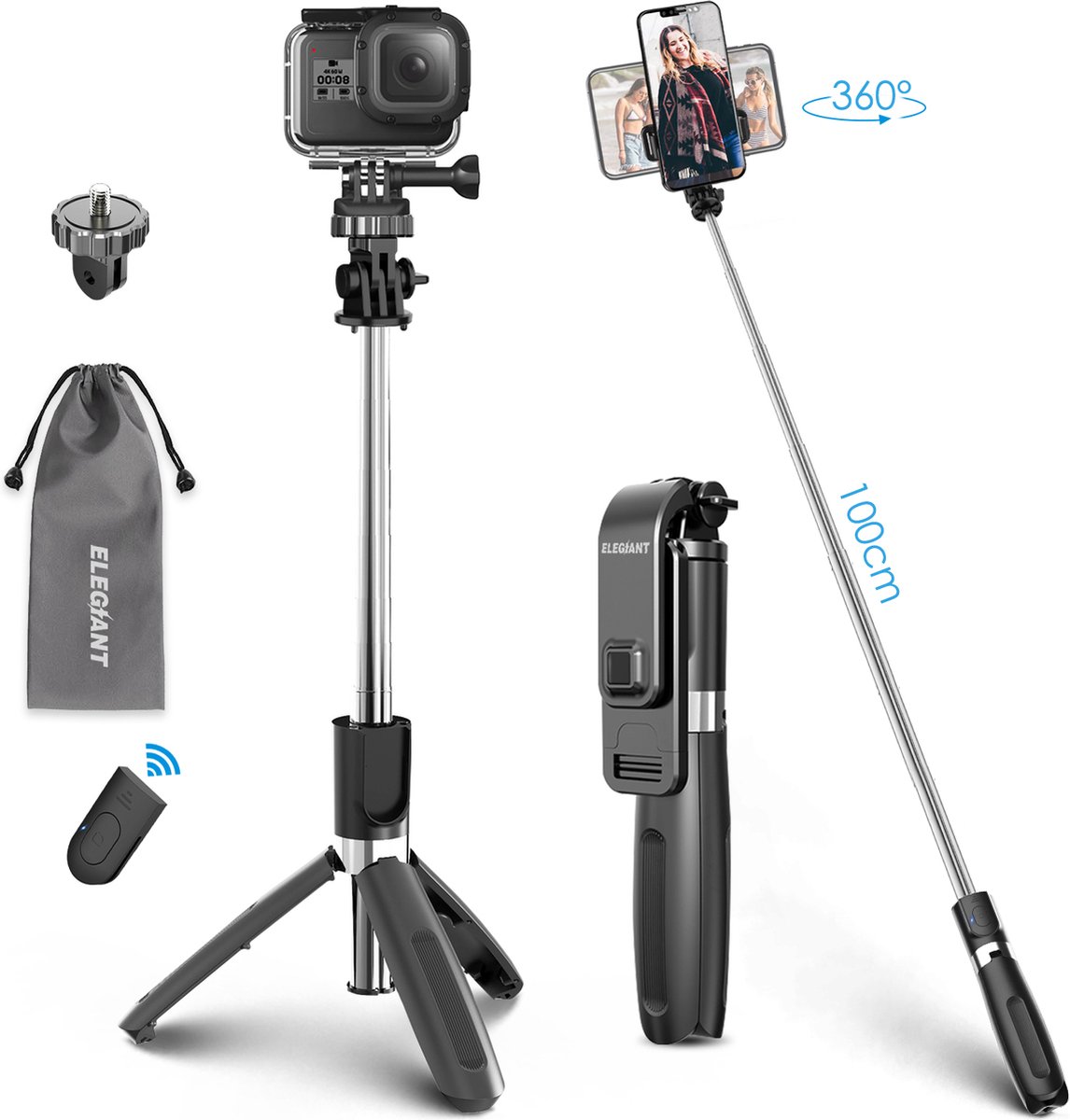 4 in 1 Selfie Stick Tripod voor Smartphone en Action Camera-360°  Rotatie-Bluetooth... | bol.com
