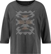 TAIFUN Dames Shirt met 3/4-mouwen en borduursel van GOTS-gecertificeerd katoen Charcoal gemustert-42