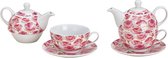 Theepot set roos decor van porselein roze / roze set van 3, (B / H / D) 17x15x15cm 200 / 450ml