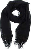 Sjaal met Bloemen - Kant en Franjes - 190x70 cm - Zwart