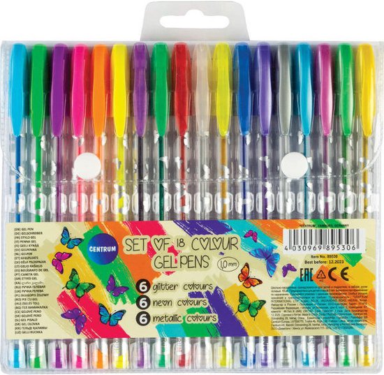 18 stylos gel ass. dans une pochette - 6 Glitter à paillettes - 6 stylos  fluo - 6... | bol