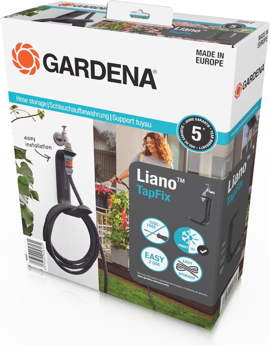 GARDENA Liano TapFix slanghouder + 10m textielslang UV-bestendig knikvrij met sproeikop voor tuin