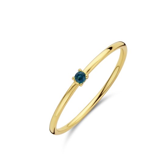 New Bling 9NB-0736-52 Zilveren Ring - Dames - Zirkonia - Blauw - 2 mm Doorsnee - Maat 52 - Zilver - Gold plated (Verguld/Goud op Zilver)