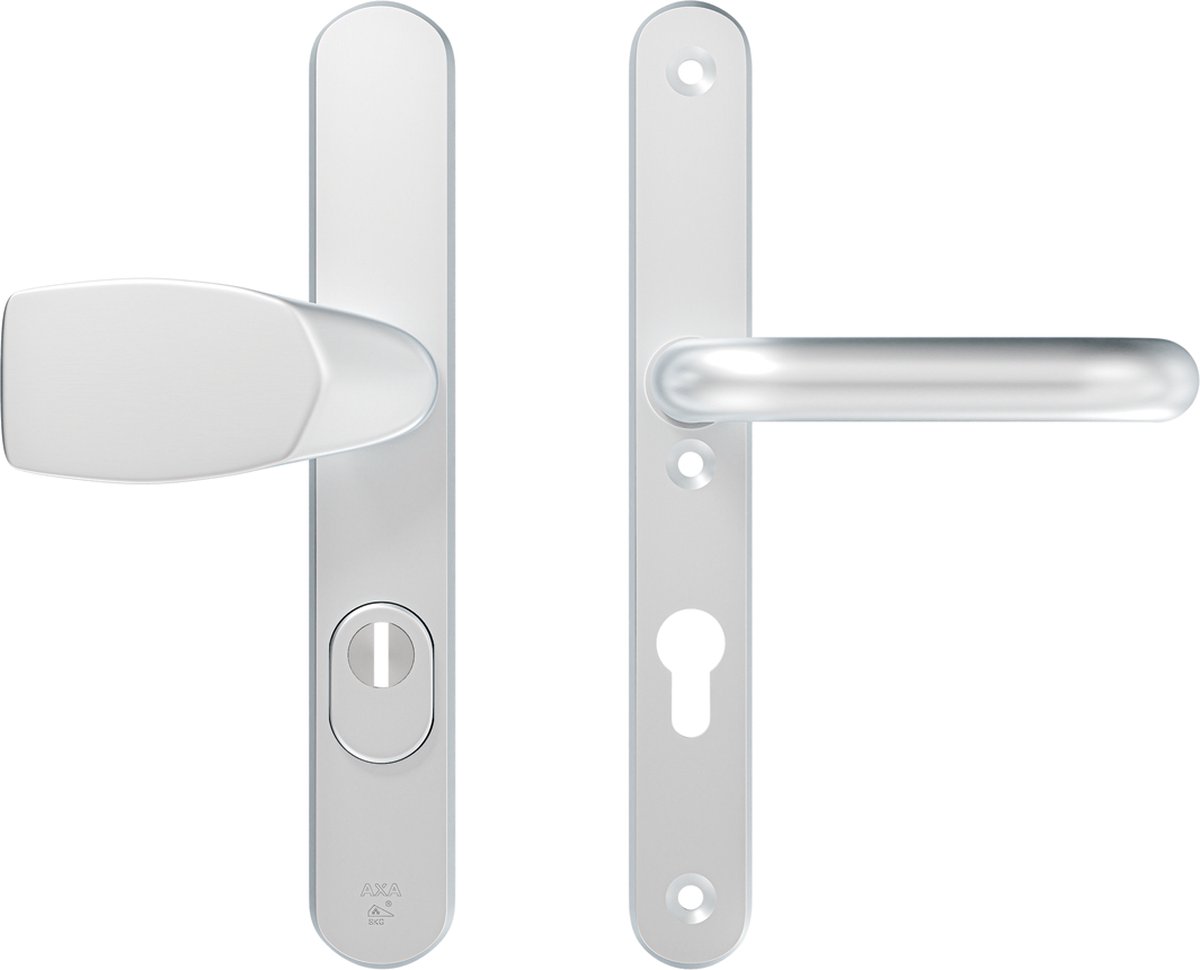 AXA Veiligheidsbeslag (Oval Plus) Smal Aluminium glad: bedienbare Knop-Kruk (model Wing/U) PC72 met kerntrekbeveiliging SKG***